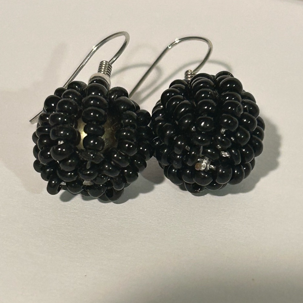 Black Textured Ball Earrings - Picture 5 of 7